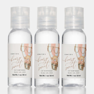 Teddy Bear, Pink Hot Air Balloon, First Birthday Hand Sanitizer