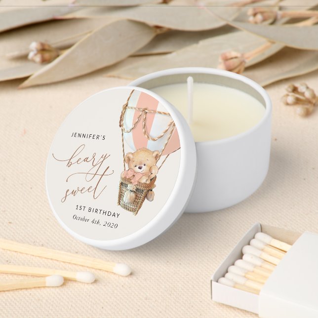 Teddy Bear, Pink Hot Air Balloon, First Birthday Mini Candle Favors (Insitu)