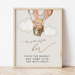 Teddy Bear, Pink Hot Air Balloon, Momosa Bar Poster