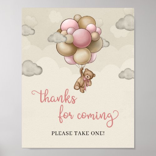Teddy bear pink ivory balloons thanks for coming poster