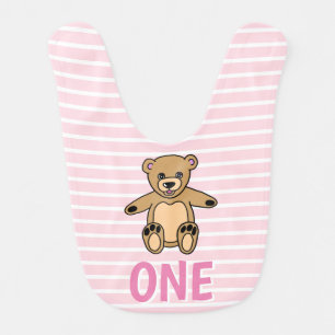 Teddy Bear Pink One 1st Birthday Baby Bib