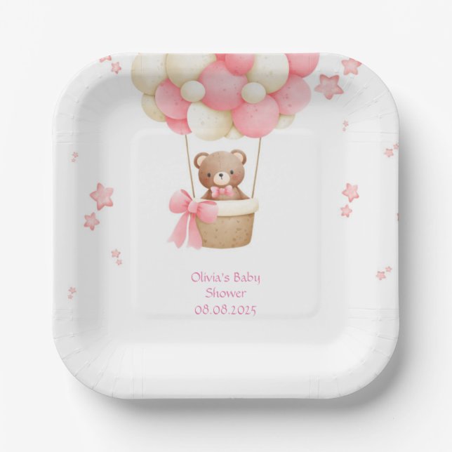 TEDDY BEAR PINK  PAPER PLATES (Front)