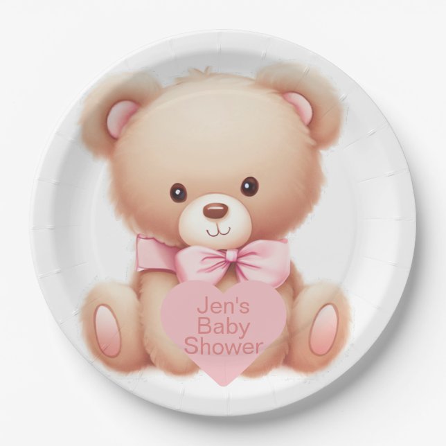 Teddy Bear Pink Paper Plates (Front)
