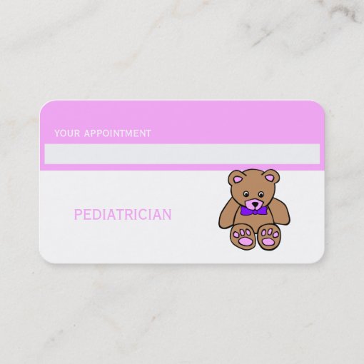 Teddy Bear Pink Pediatrician Appointment Card | Zazzle