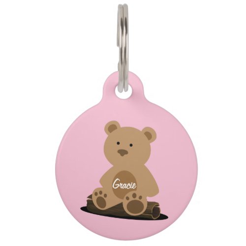 Teddy Bear Pink Personalized Pet ID Tag