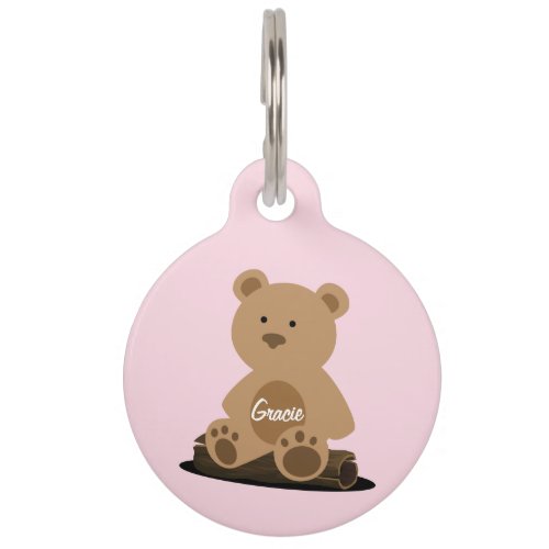 Teddy Bear Pink Personalized Pet ID Tag