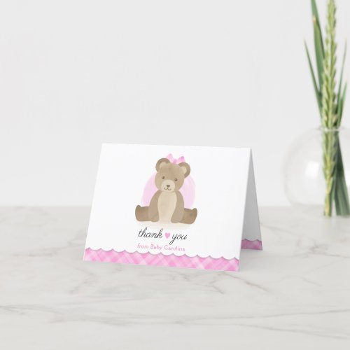 Teddy Bear Pink Plaid Baby Shower Thank You