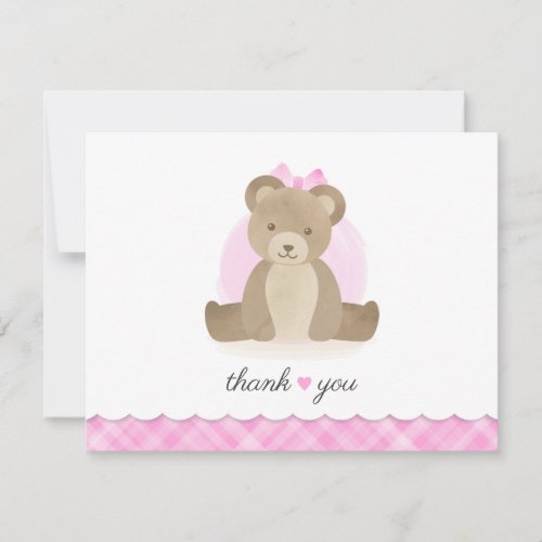 Teddy Bear Pink Plaid Baby Shower Thank You Note Card