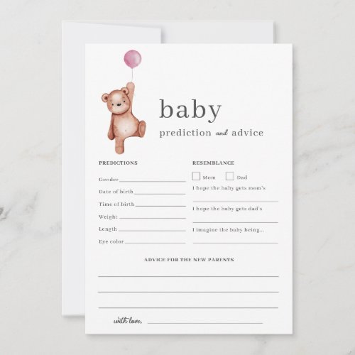 Teddy Bear Pink Prediction and Advice Baby Shower Invitation