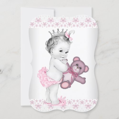 Teddy Bear Pink Princess Baby Shower Invitation