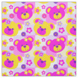 Teddy bear pink purple yellow white button pattern fabric