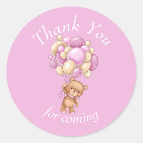 Teddy Bear Pink thank you Classic Round Sticker