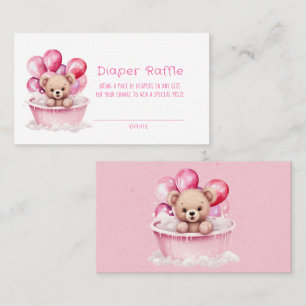 Teddy Bear Pink Tub and Balloon Girl Diaper Raffle Business Card