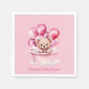 Teddy Bear Pink Tub & Balloon Girl Baby Shower Napkins