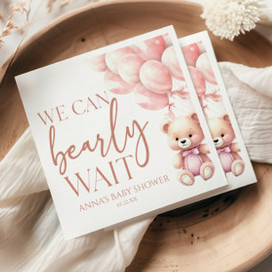 Teddy Bear Pink We Can Bearly Wait Baby Shower Napkins