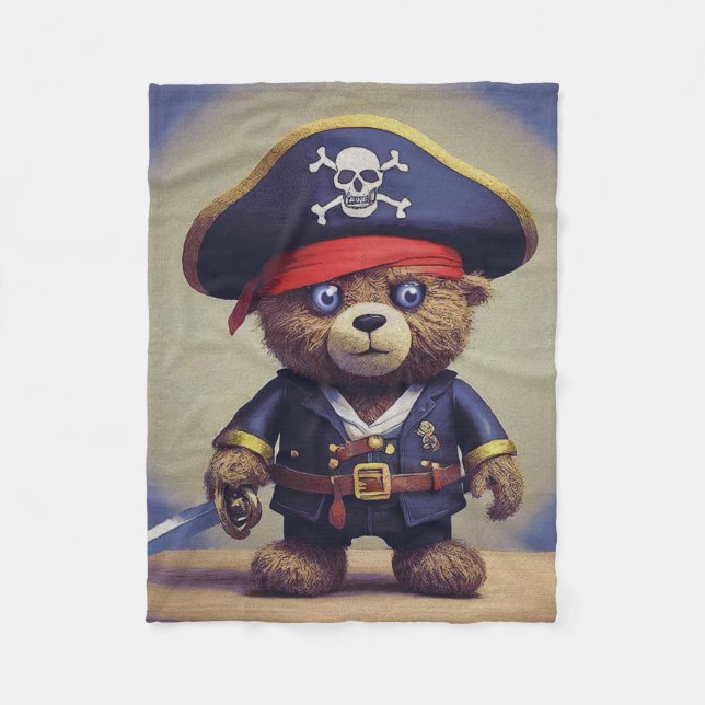 Teddy Bear Pirate Fleece Blanket (Front)
