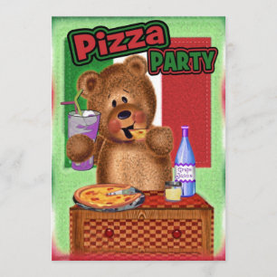 Teddy Bear Pizza Birthday Party Invitation