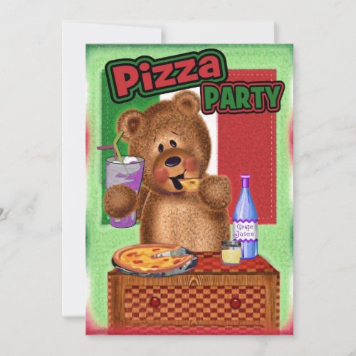 Teddy Bear Pizza Birthday Party Invitation