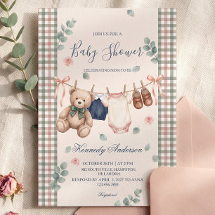 Teddy Bear Plaid Baby Shower Invitation