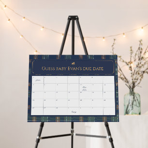 Teddy Bear Plaid Boy Baby Shower Due Date Calendar Foam Board