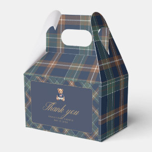Teddy Bear Plaid Boy Baby Shower Favor Box