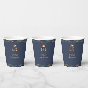 Teddy Bear Plaid Girl Baby Shower Paper Cups