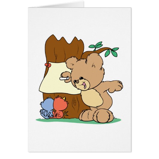 teddy bear playing school teaching the birds cards (Front)