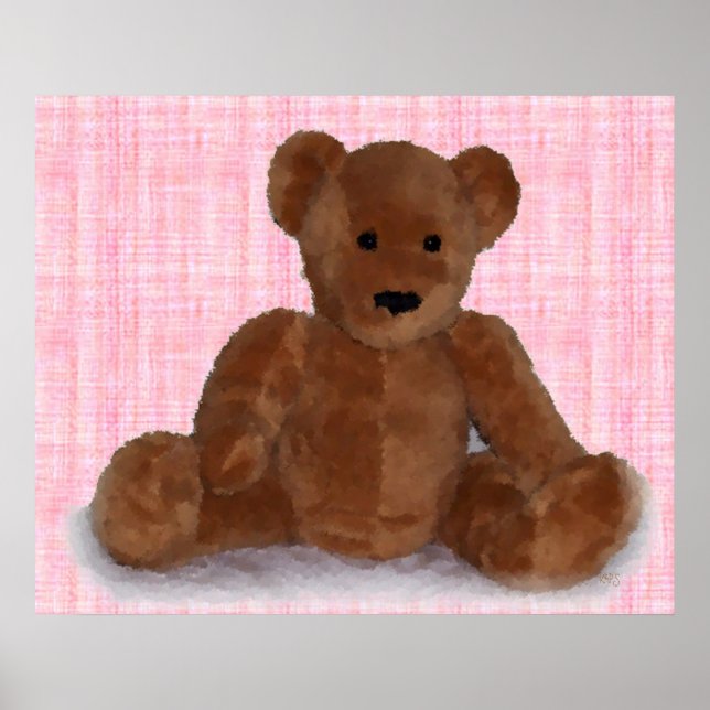 Teddy Bear Plush Photography Art Pink Poster (Front)