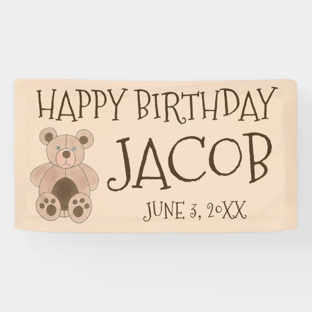 Teddy Bear Plush Stuffed Animal Birthday Party Banner (Horizontal)