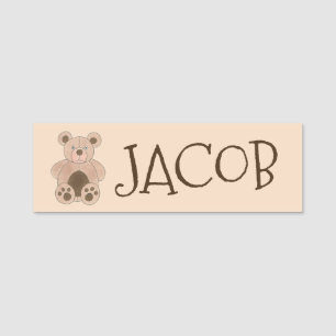 Teddy Bear Plush Stuffed Animal Birthday Party Name Tag