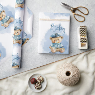 Teddy Bear Policeman Boy Baby Shower Wrapping Paper