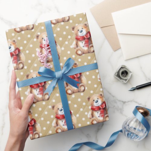 Teddy Bear Polka Dots Wrapping Paper