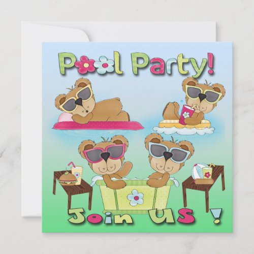 Teddy Bear Pool Party Invitations