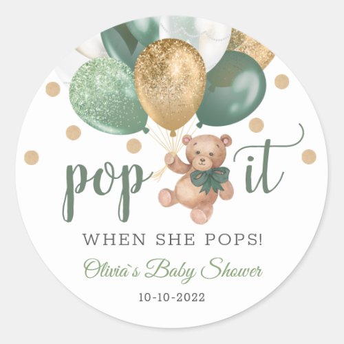 Teddy Bear Pop it Baby Shower Favor Gift  Classic Round Sticker
