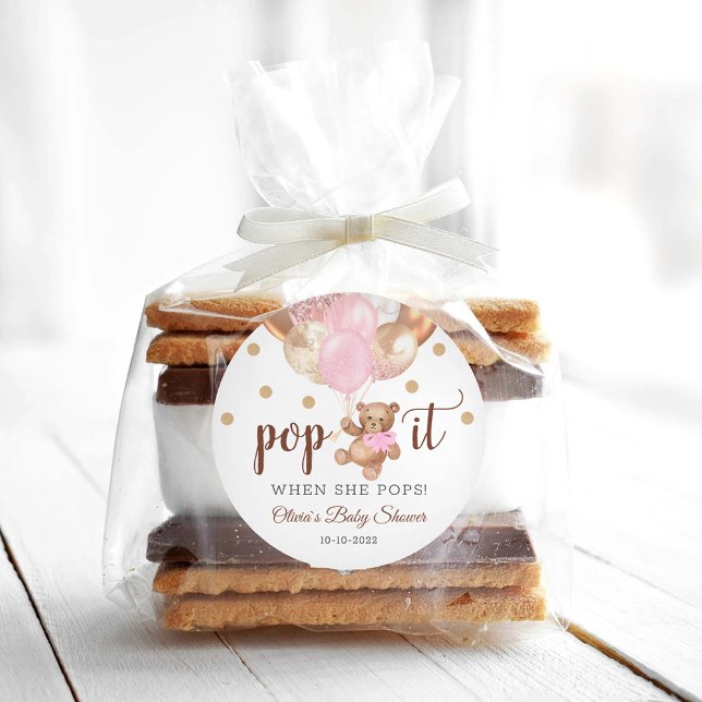 Teddy Bear Pop It Baby Shower Favor Gift Classic Round Sticker (Creator Uploaded)