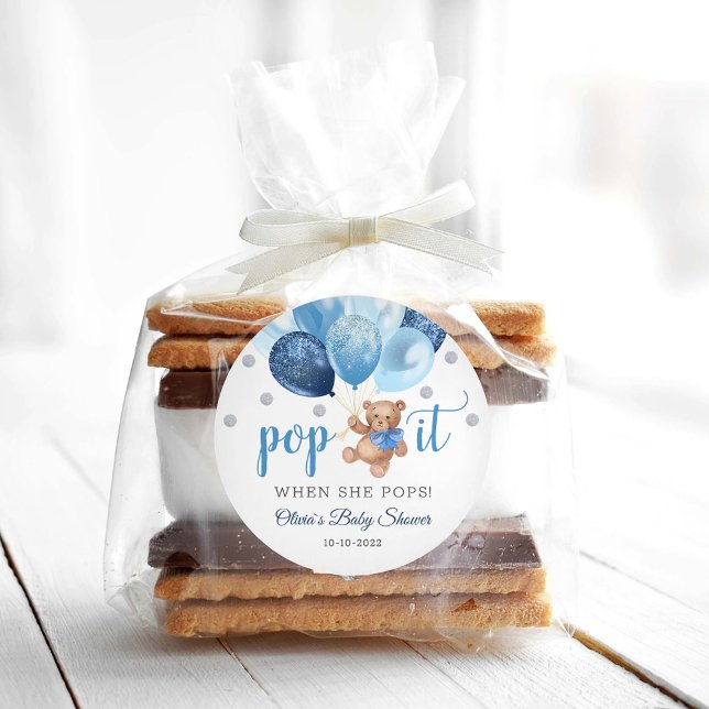 Teddy Bear Pop It Baby Shower Favors Gift Classic Round Sticker (Creator Uploaded)