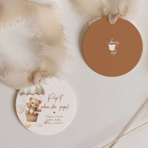 Teddy bear pop it when she pops baby shower favor tags