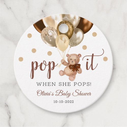 Teddy Bear Pop It When She Pops Baby Shower Gift Favor Tags