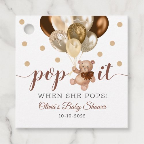 Teddy Bear Pop It When She Pops Baby Shower Gift Favor Tags