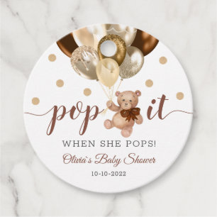 Teddy Bear Pop It When She Pops Baby Shower Gift Favor Tags