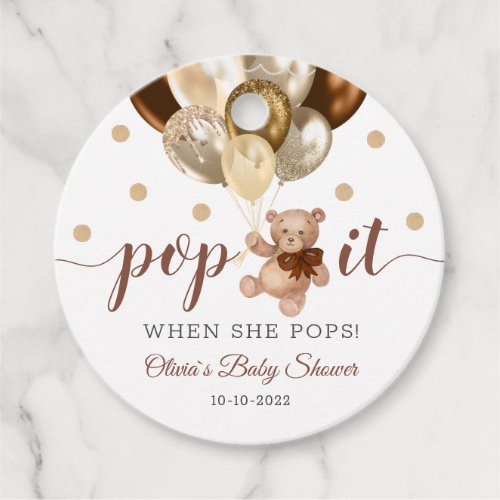 Teddy Bear Pop It When She Pops Baby Shower Gift Favor Tags