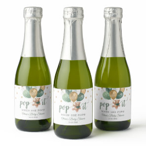 Teddy Bear Pop It When She Pops Baby Shower Gift  Sparkling Wine Label
