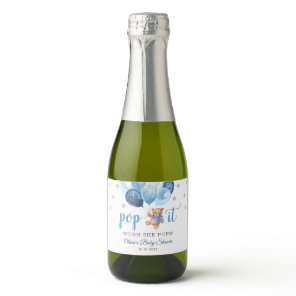 Teddy Bear Pop It When She Pops Baby Shower Gift   Sparkling Wine Label