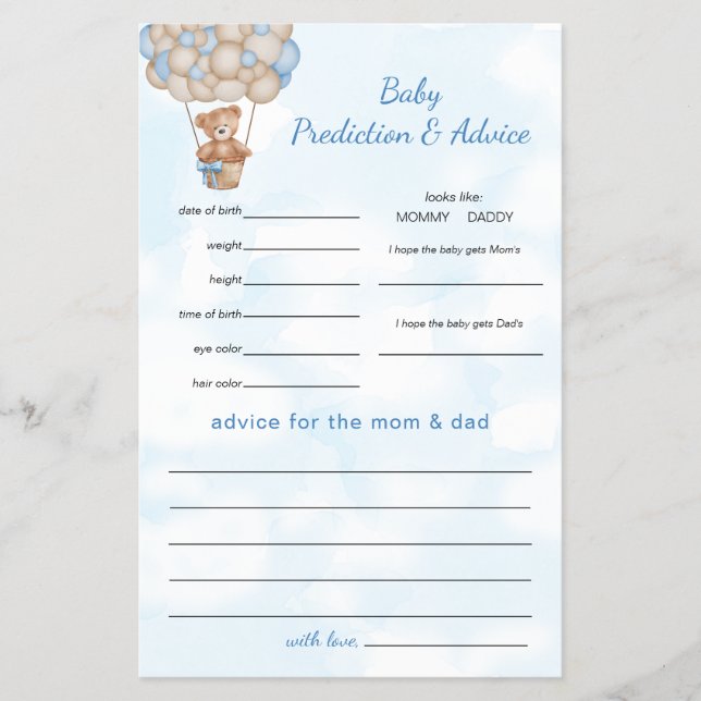 Teddy Bear Predictions and Advice Flyer (Front)