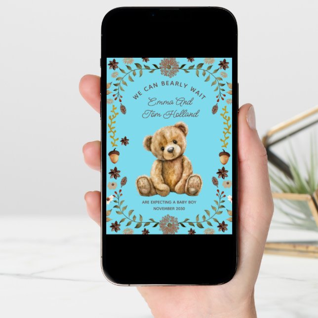 Teddy Bear Pregnancy Blue Boy Announcement (Front Digital)