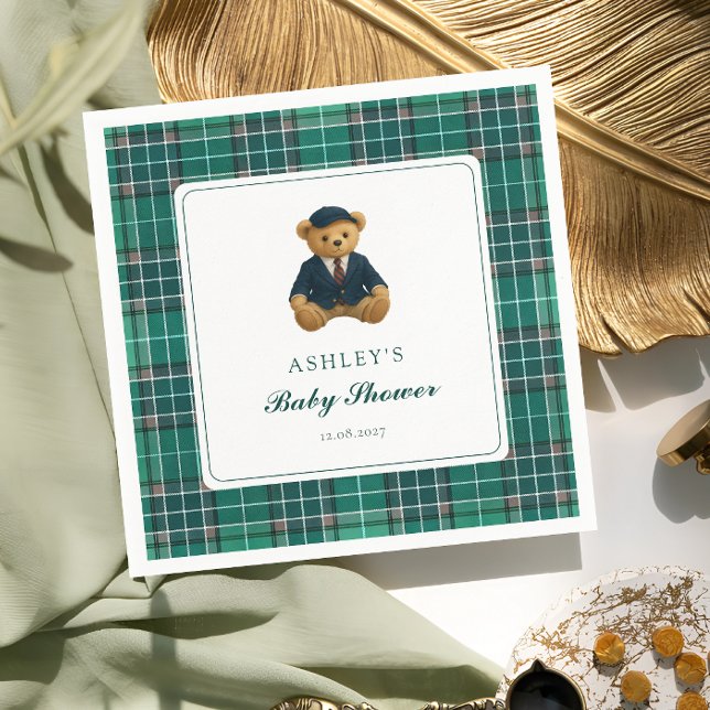 Teddy Bear Preppy Boy Baby Shower Napkins (Creator Uploaded)