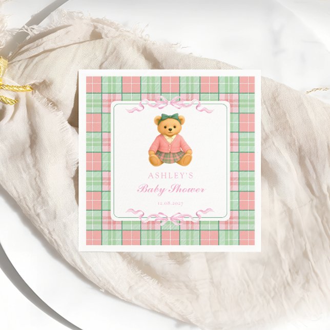 Teddy Bear Preppy Girl Baby Shower Napkins (Creator Uploaded)
