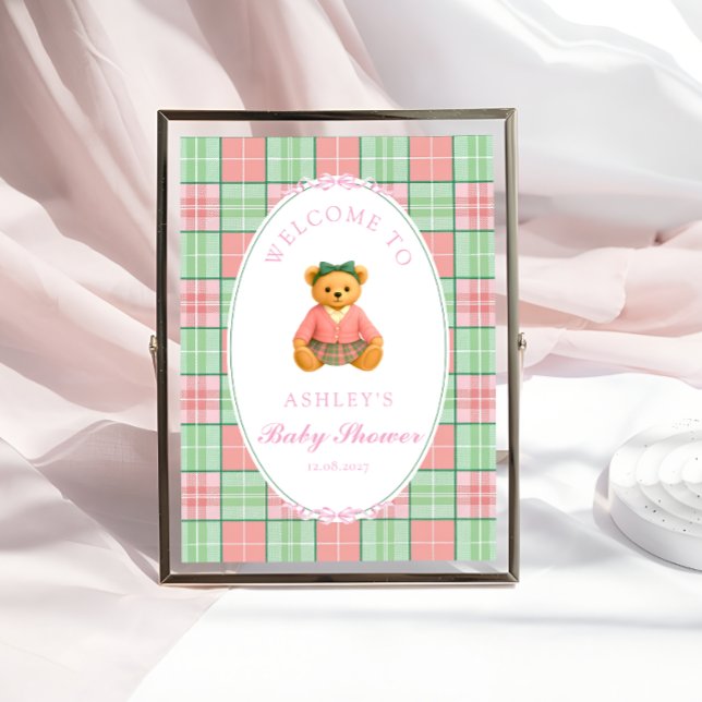 Teddy Bear Preppy Girl Baby Shower Welcome Poster (Creator Uploaded)