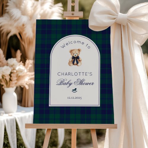 Teddy bear Preppy Plaid Baby Shower Welcome