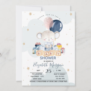 Teddy Bear Presents Clouds Baby Shower Invitation